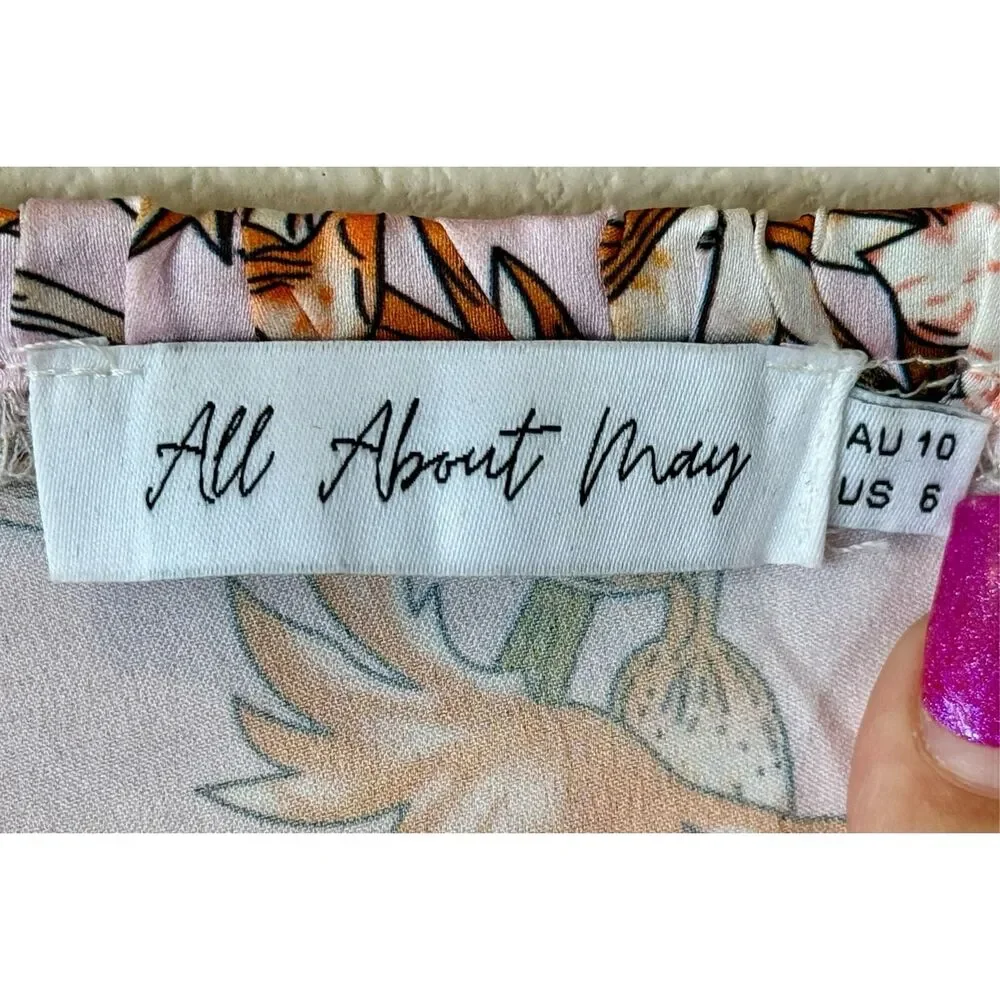Hello Molly Don't Stop Me Mid-Riff Cut Out Puffy Sleeve Midi Dress Size 6 - Picture 9 of 14